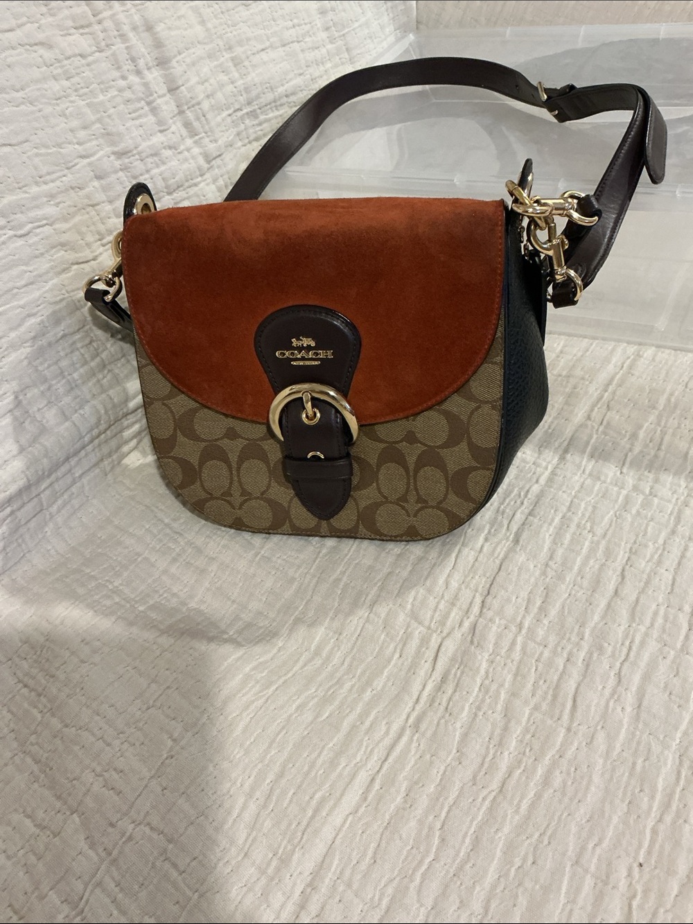 Coach Rust Suede Flap and Signature Handbag